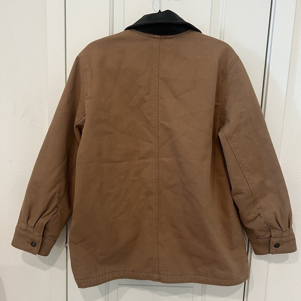 Abercrombie & Fitch Barn Jacket Size Large 90s Brown Canvas Chore Coat Collar - Picture 2 of 13